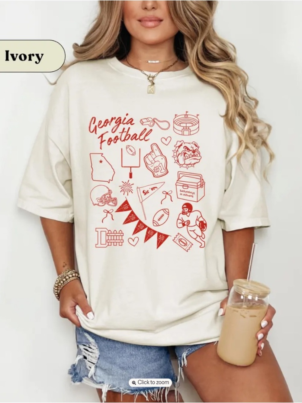 Georgia Football Comfort Color Ivory Shirt, Trendy Football Georgia Game Day Tee